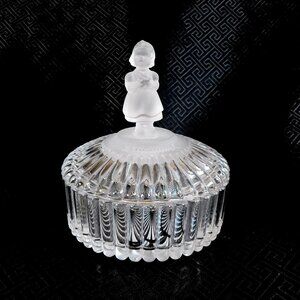 Glass Covered Trinket Powder Dish with Girl Shaped Handle